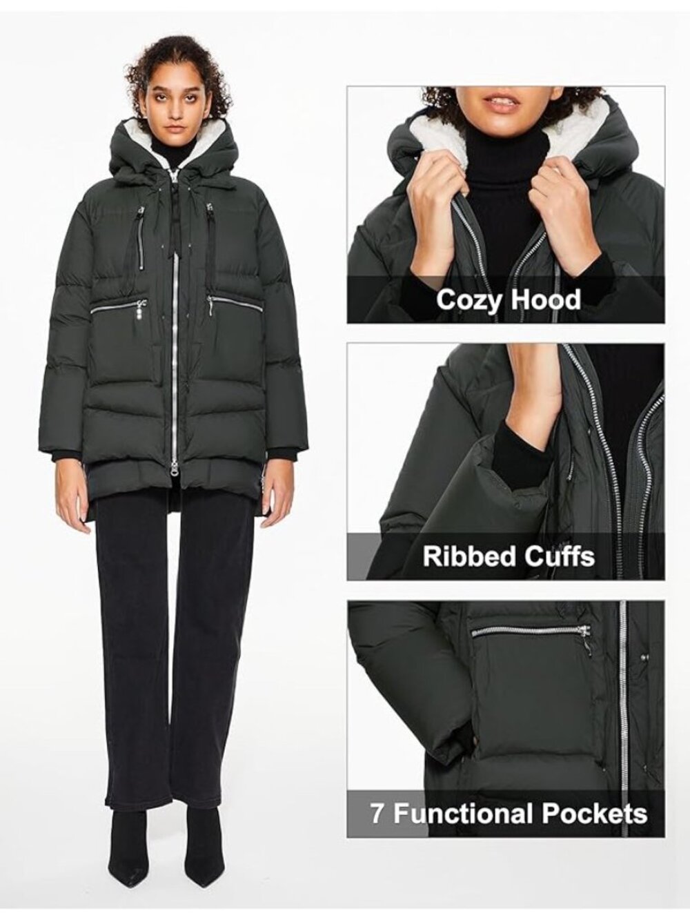 Orolay Women's Black Hooded Down Jacket With Fleece Lining Size Large 318 - Picture 3 of 16